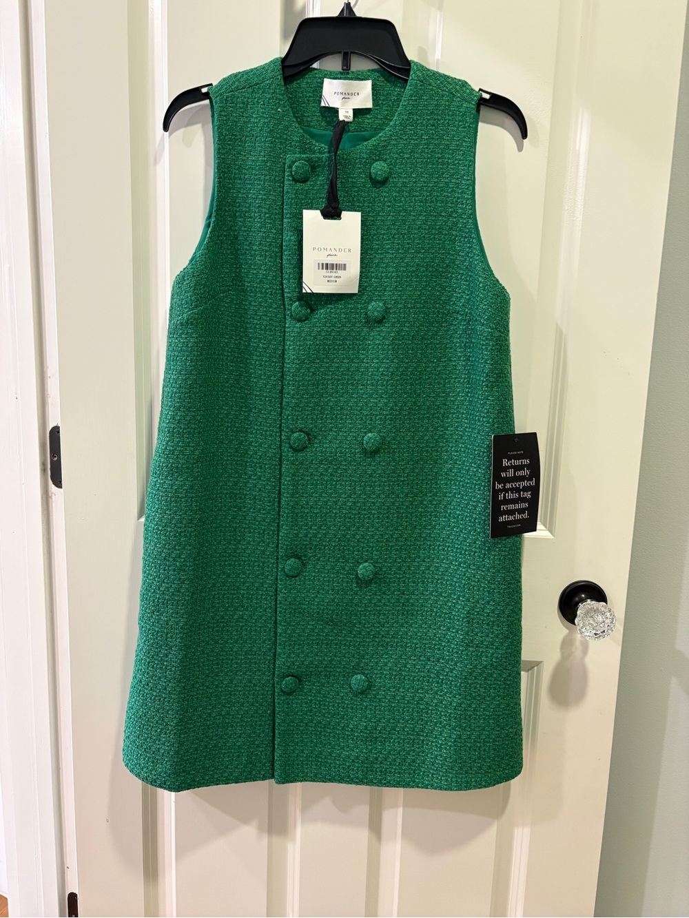 POMANDER Womens Green Sleeveless Double-Breasted Dress